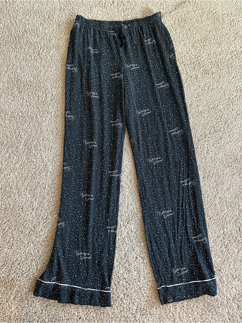 Victoria Black Lounge Pants with Script Logo.